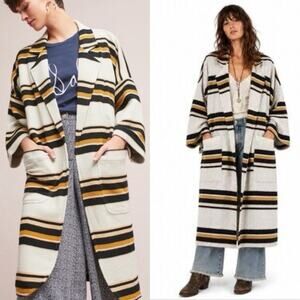 The Odells Striped Longline Coat Womens XS Oversized Open Front Boho
